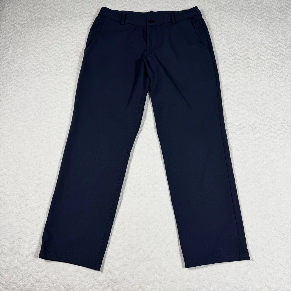 Lululemon Mens 33x29 Commission Pant Slim Tech Chino Trousers Navy Blue GUC